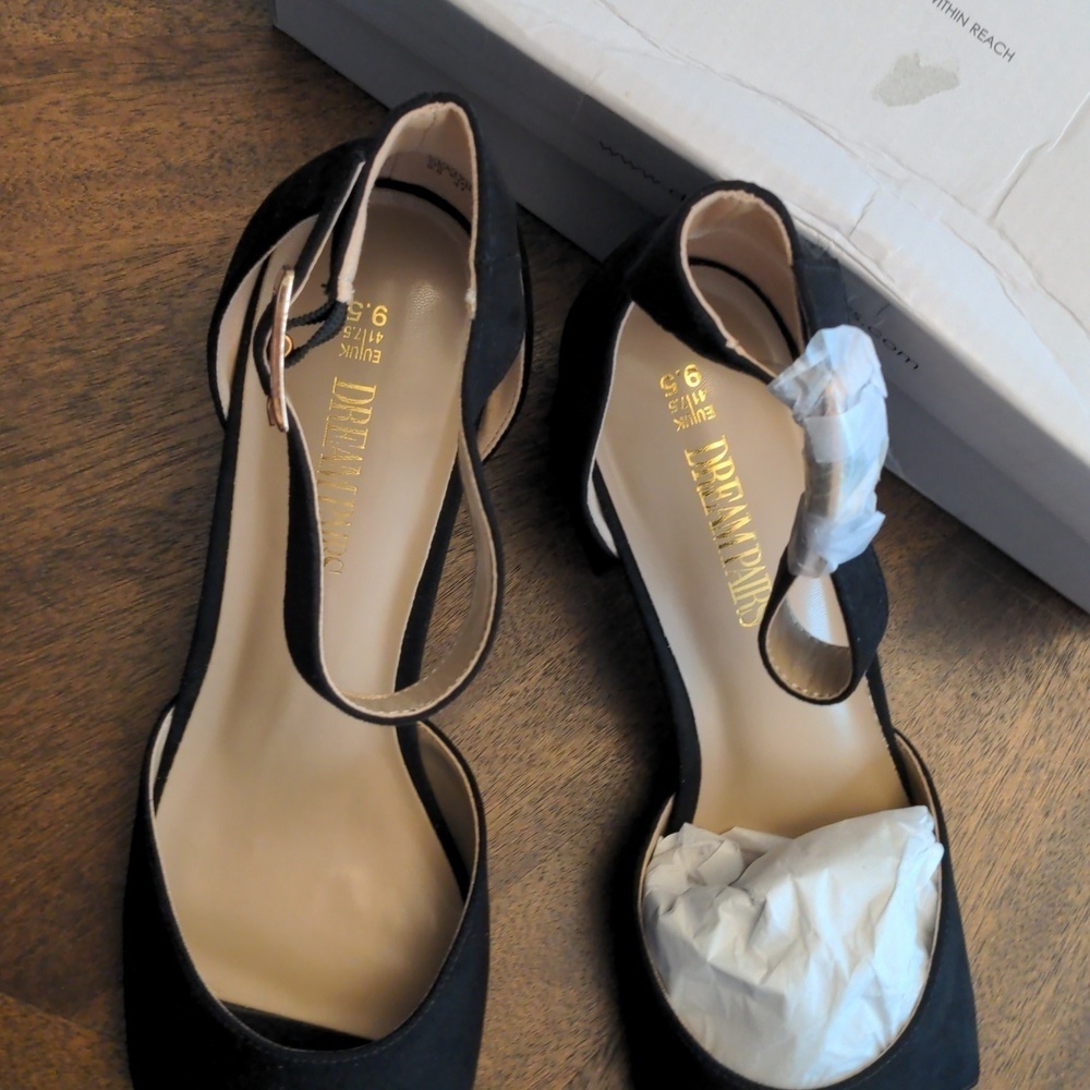 Dream Pairs Chunkle Black Suede Low Wedge Ankle Strap Sandals Women’s 9.5 - Picture 6 of 10
